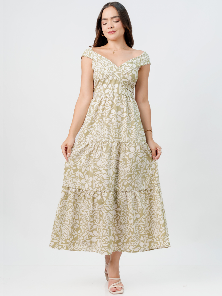 VESTIDO CASUAL CON ESCOTE SUTIL TERESA VERDE FLOREADO