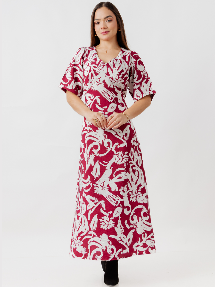 VESTIDO CASUAL LARGO BRIGITTE VINO