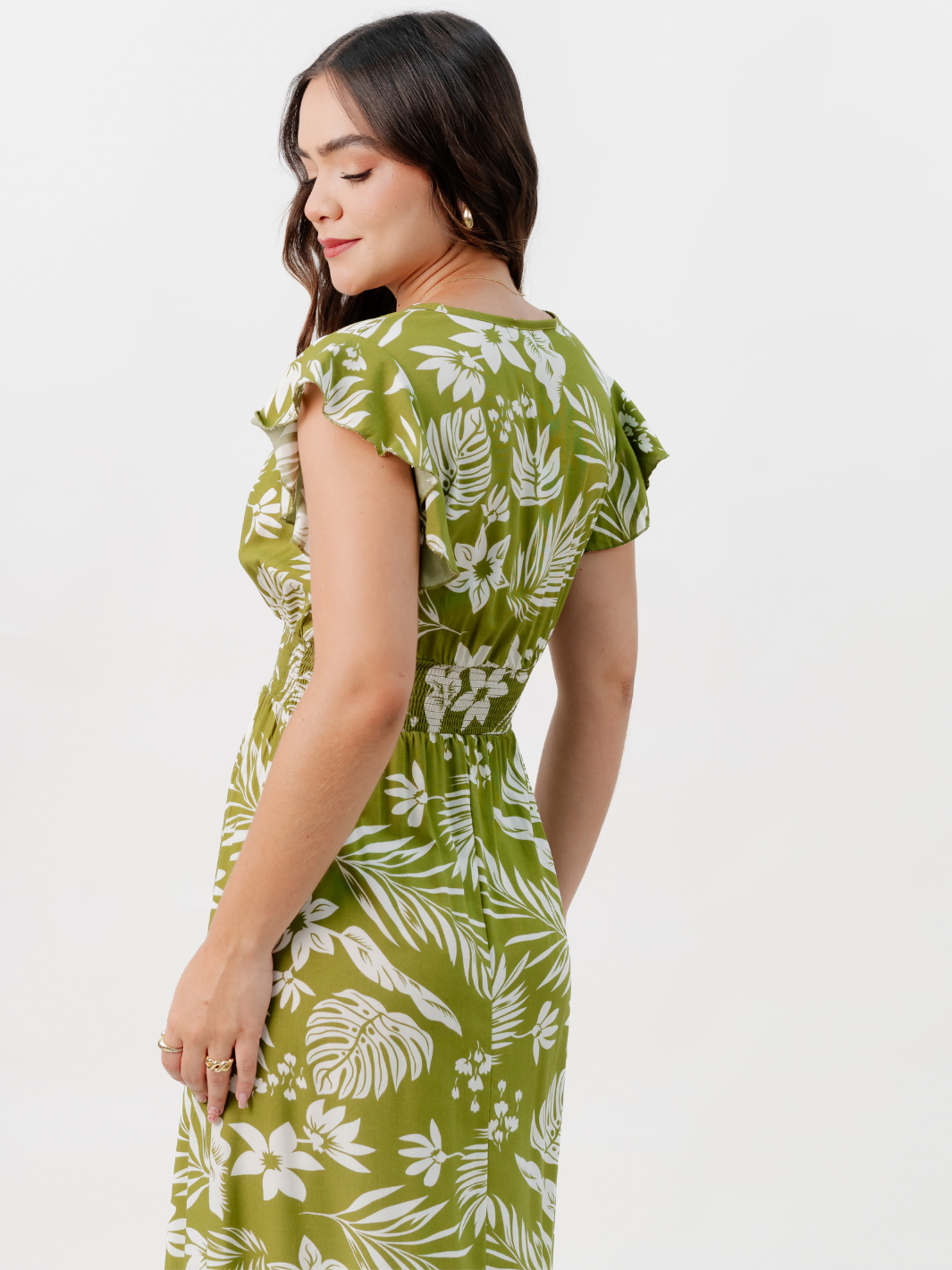 VESTIDO CASUAL LARGO SAYURI VERDE FLOREADO