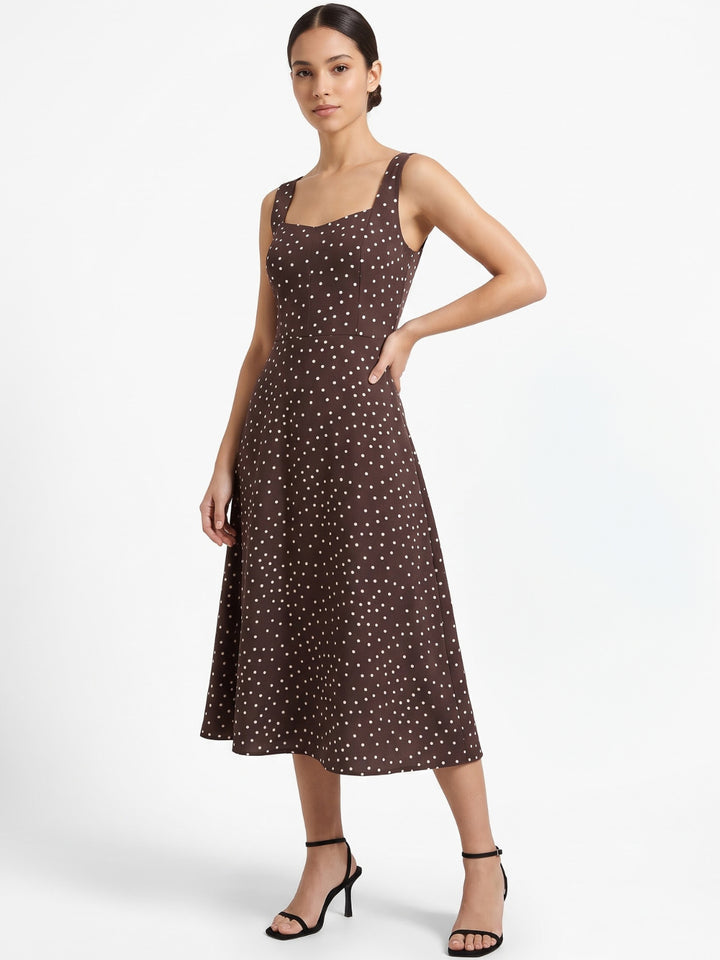 VESTIDO MIDI EN CORTE A SALLY CHOCOLATE POLKA DOTS