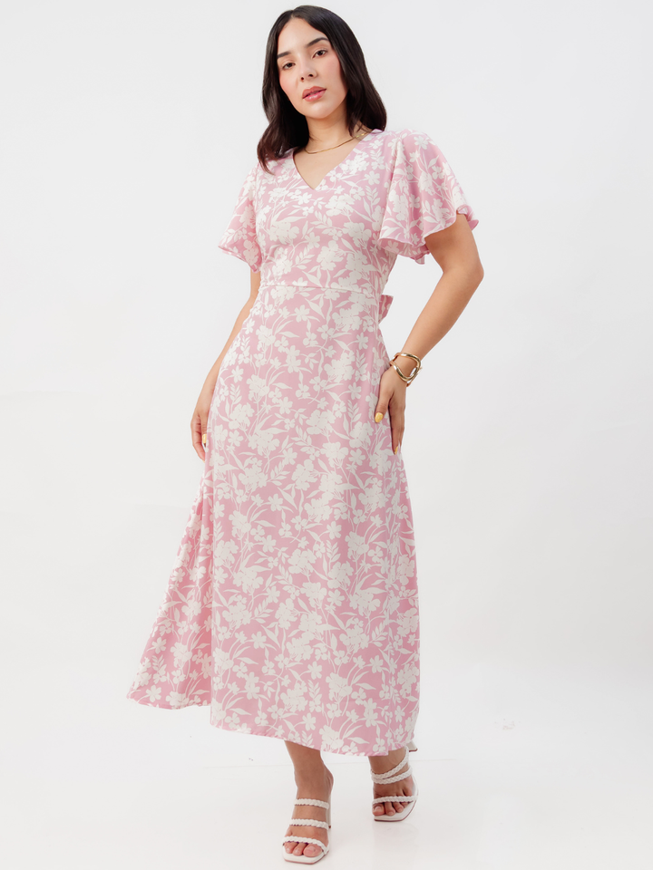 VESTIDO EN CORTE A CON LAZO GLENDA ROSA