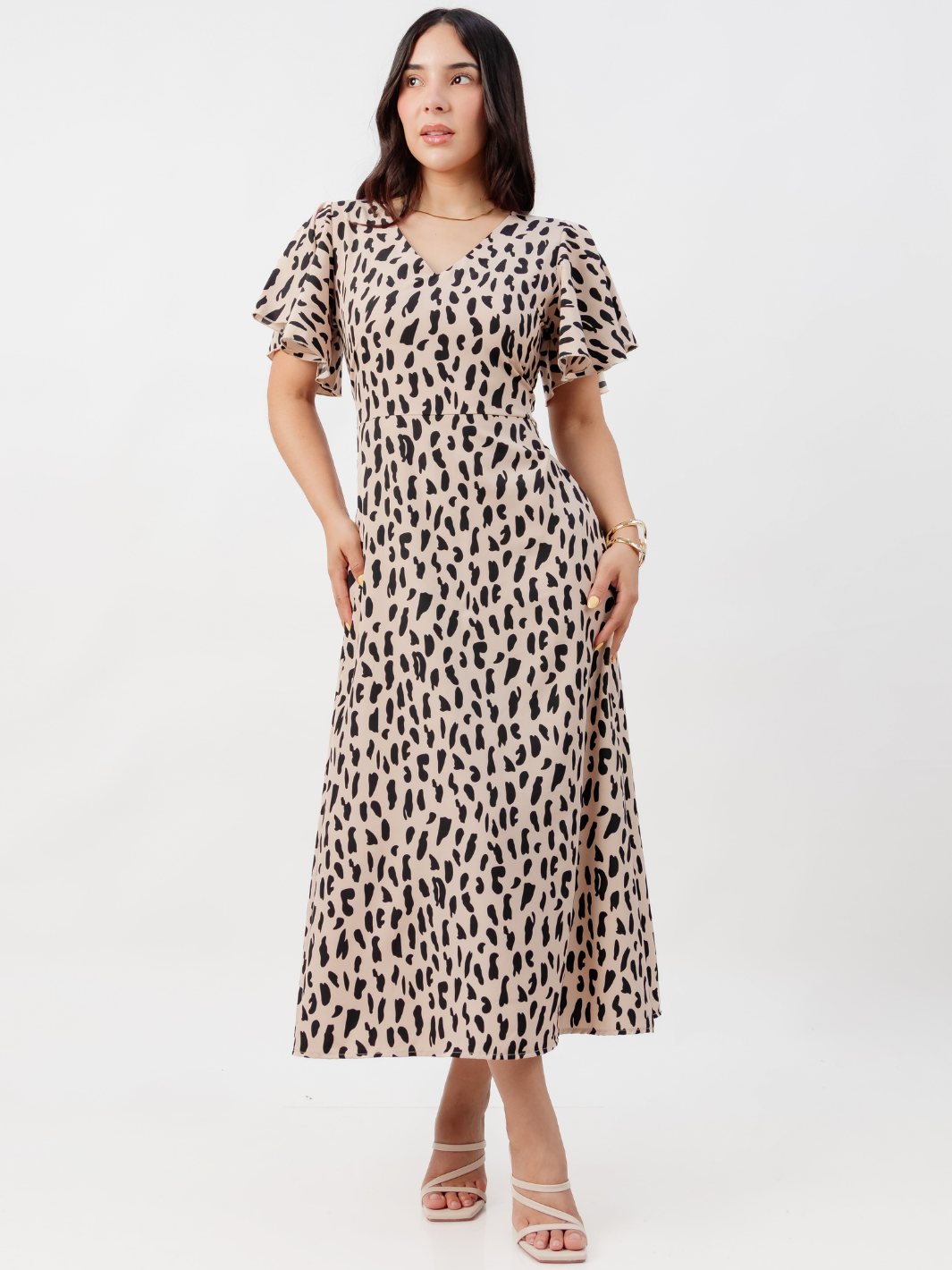 VESTIDO EN CORTE A CON LAZO GLENDA NUDE/NEGRO