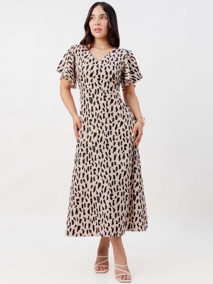 VESTIDO EN CORTE A CON LAZO GLENDA NUDE/NEGRO