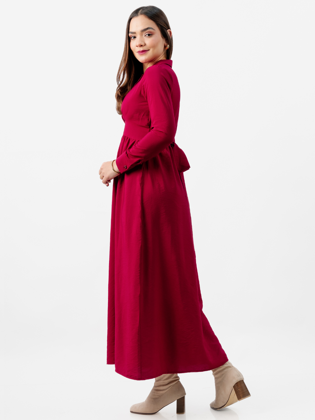 VESTIDO CAMISERO LARGO TATI VINO