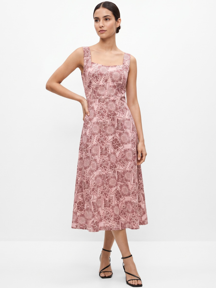 VESTIDO MIDI EN CORTE A SALLY ROSA FLOREADO