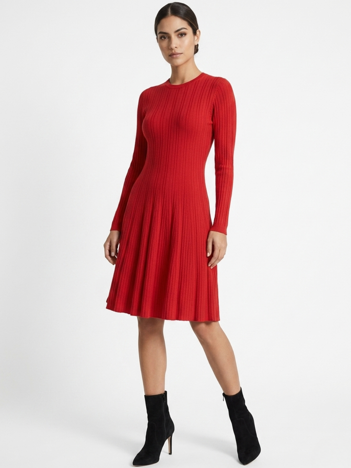 VESTIDO TEJIDO CON FALTA EN CORTE A JOANA ROJO