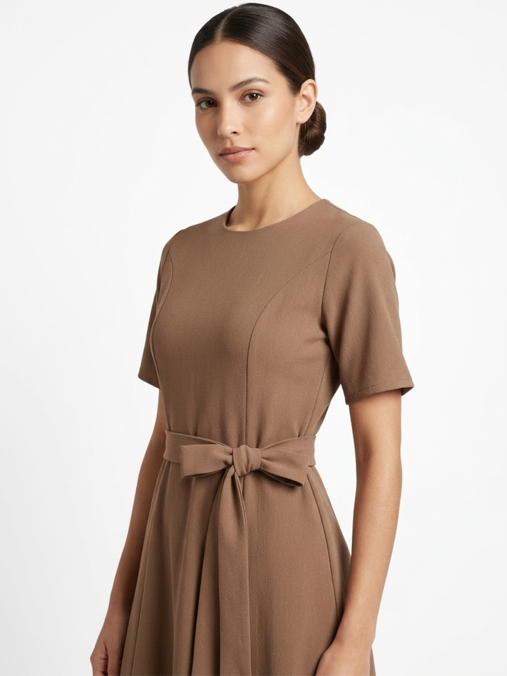 VESTIDO CASUAL MANGA CORTA CON LAZO MIREYA TOPO
