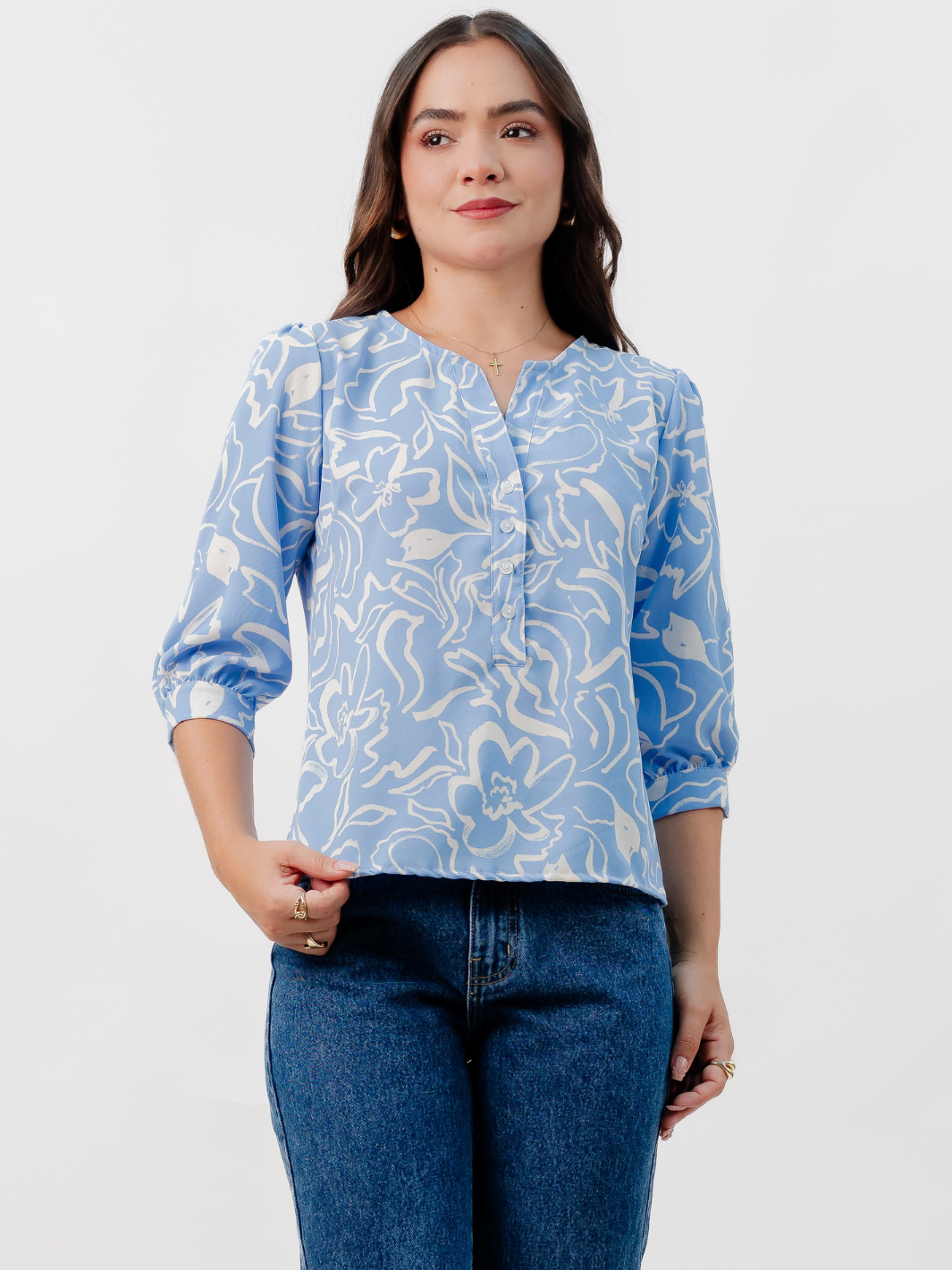 BLUSA MANGA 3/4 CALA ITALIANO FLOREADO