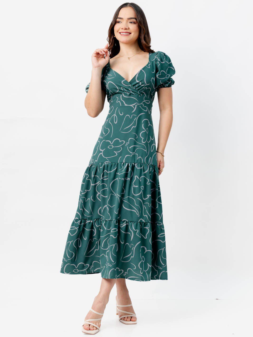 VESTIDO CASUAL LARGO CON LAZO TILZA VERDE