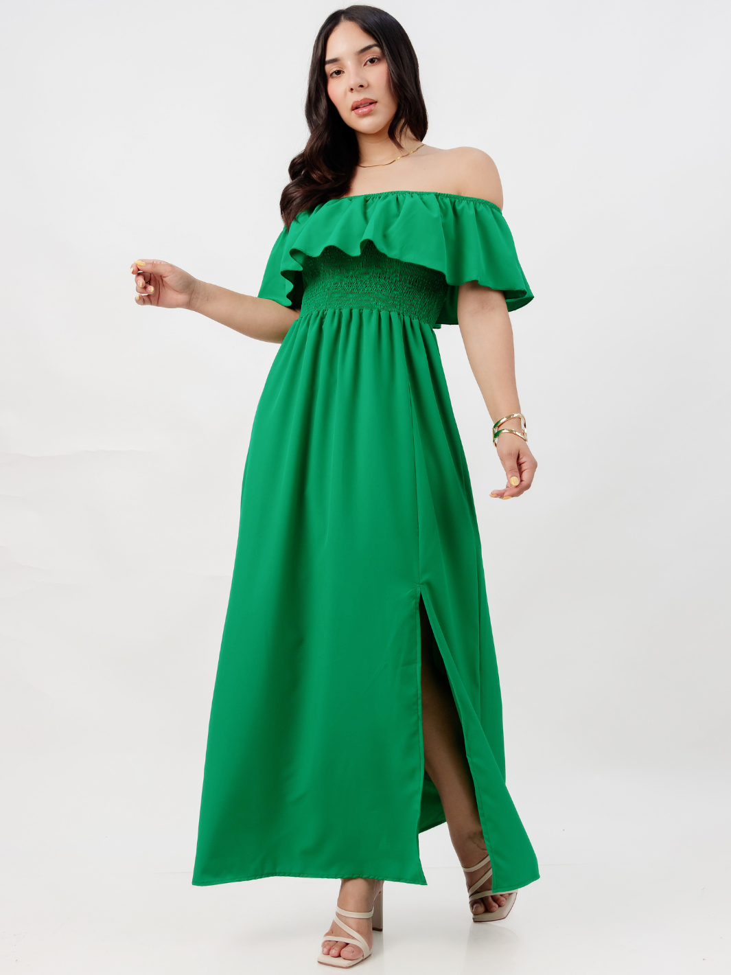 VESTIDO RUMBERO CASUAL LARGO MINERVA VERDE