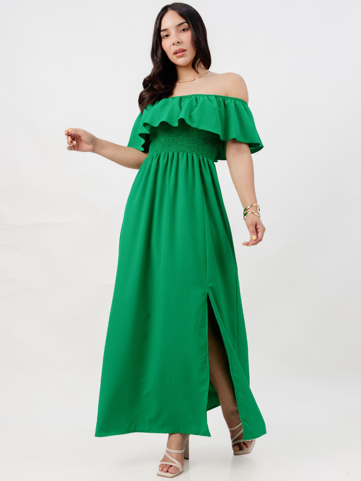 VESTIDO RUMBERO CASUAL LARGO MINERVA VERDE