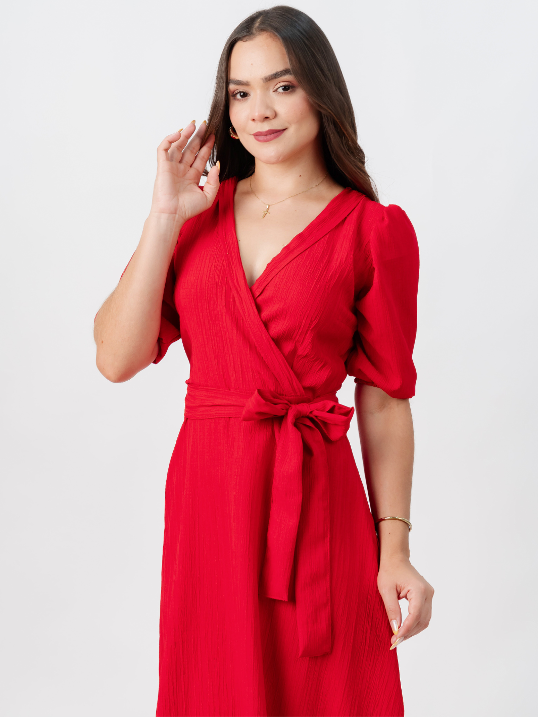 VESTIDO MIDI EN CORTE A CON LAZO SOLEDAD ROJO