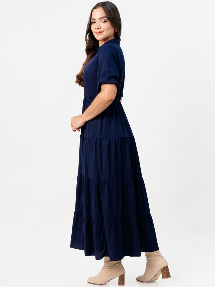 VESTIDO CAMISERO CON FALDA EN TIEMPOS ZAMIRA AZUL