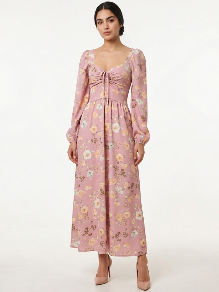 VESTIDO CASUAL LARGO LUNA ROSA FLOREADO