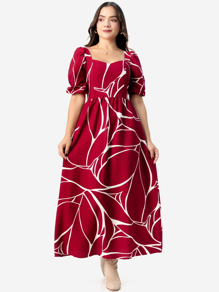 VESTIDO LARGO CON ESCOTE CORAZON FIORELLA VINO / PERLA