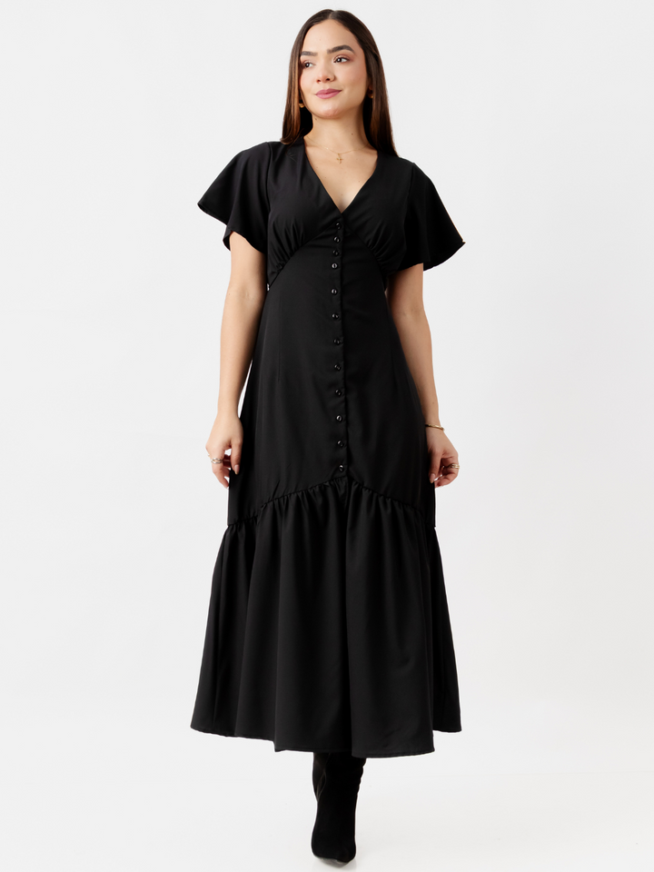 VESTIDO LARGO CON BOTONES MONSERRAT NEGRO