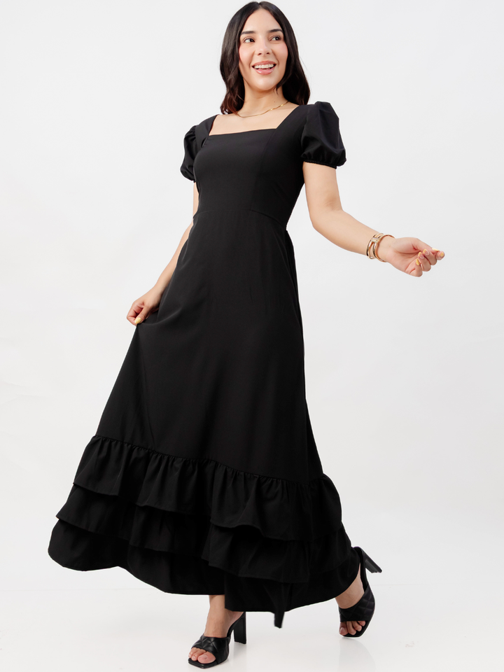 VESTIDO CASUAL CON BOBOS EN LA FALDA RUBI NEGRO