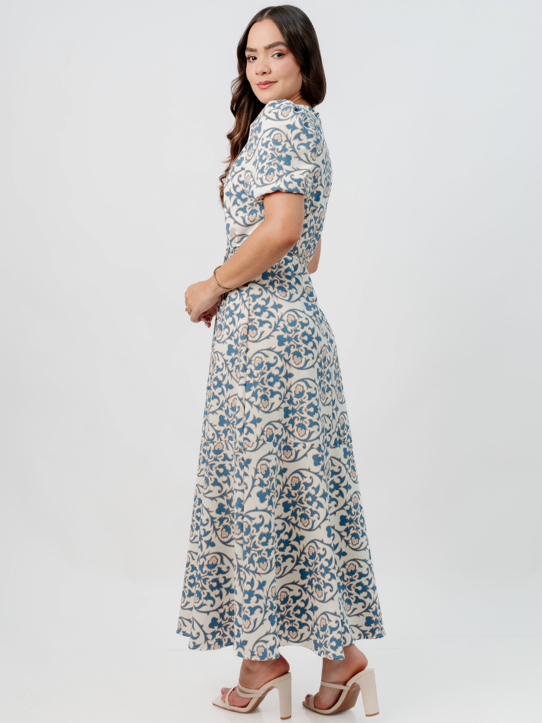 VESTIDO CASUAL LARGO OLIVIA PERLA/ACERO