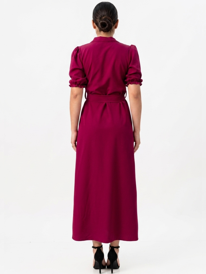 VESTIDO CAMISERO CON CINTURON ASIA VINO