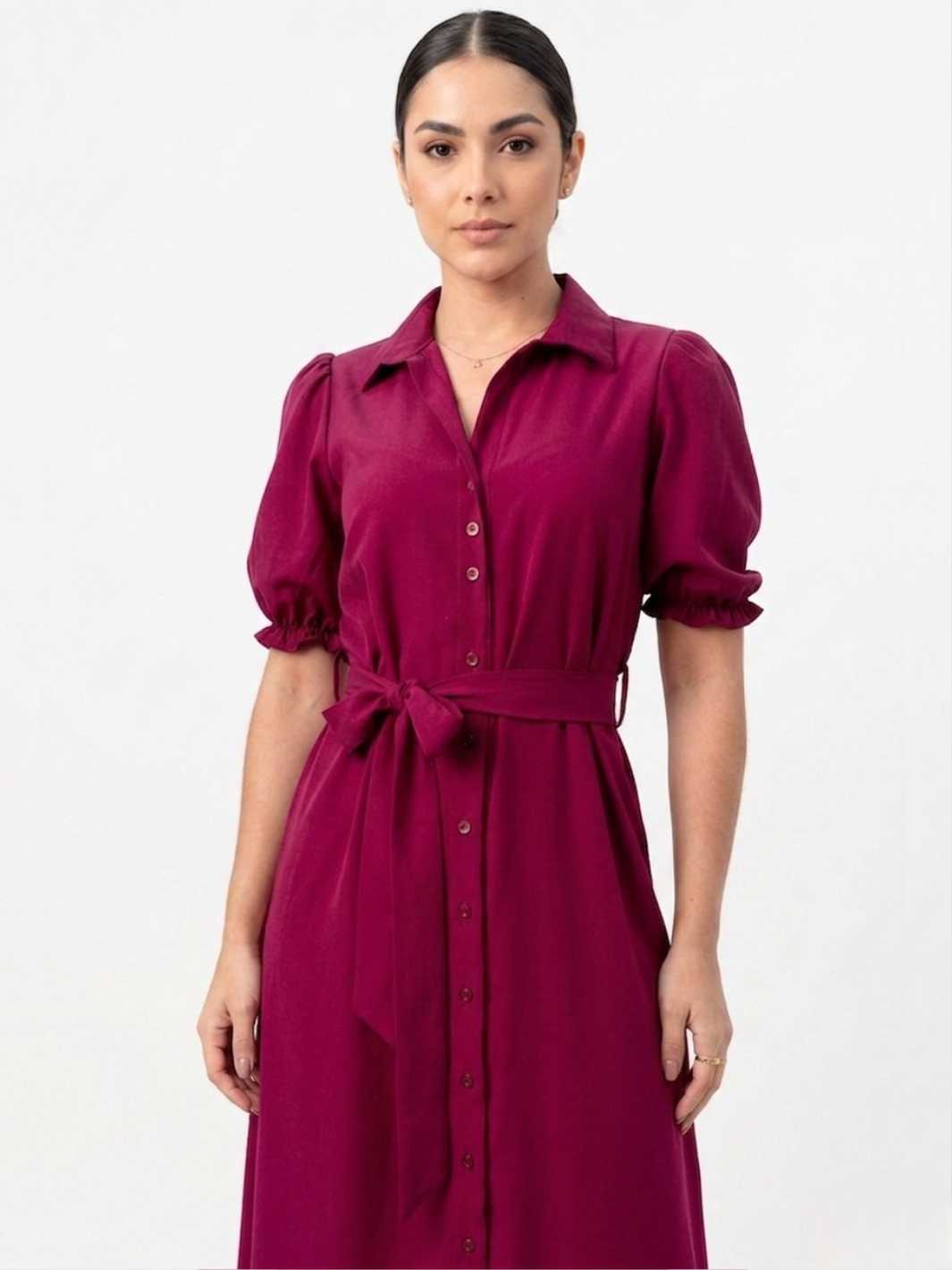 VESTIDO CAMISERO CON CINTURON ASIA VINO