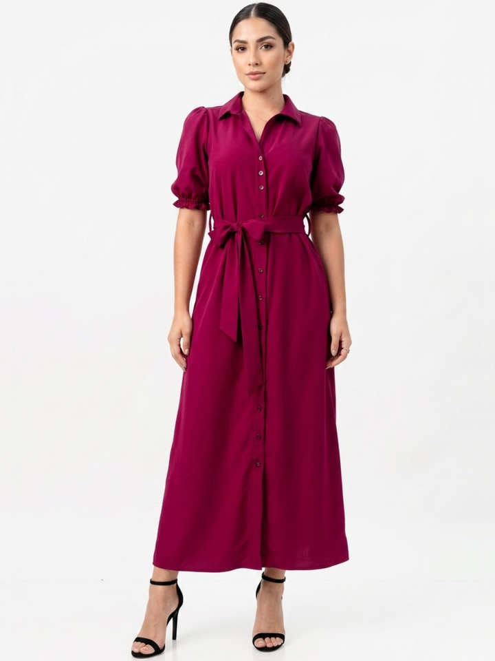 VESTIDO CAMISERO CON CINTURON ASIA VINO