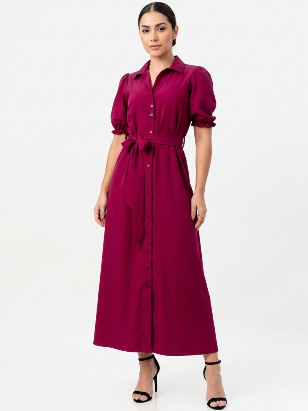 VESTIDO CAMISERO CON CINTURON ASIA VINO