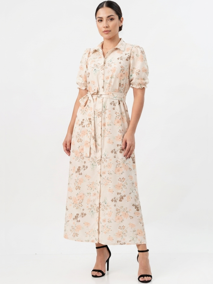 VESTIDO CAMISERO CON CINTURON ASIA PERLA FLOREADO