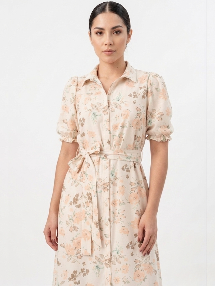 VESTIDO CAMISERO CON CINTURON ASIA PERLA FLOREADO