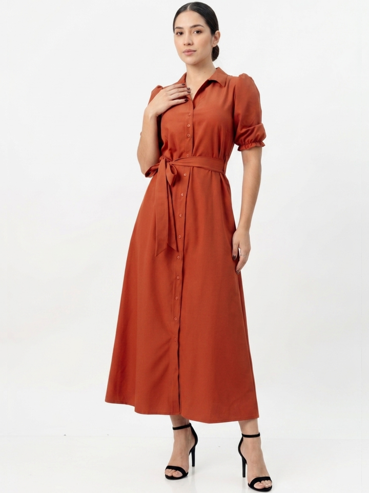 VESTIDO CAMISERO CON CINTURON ASIA RUST