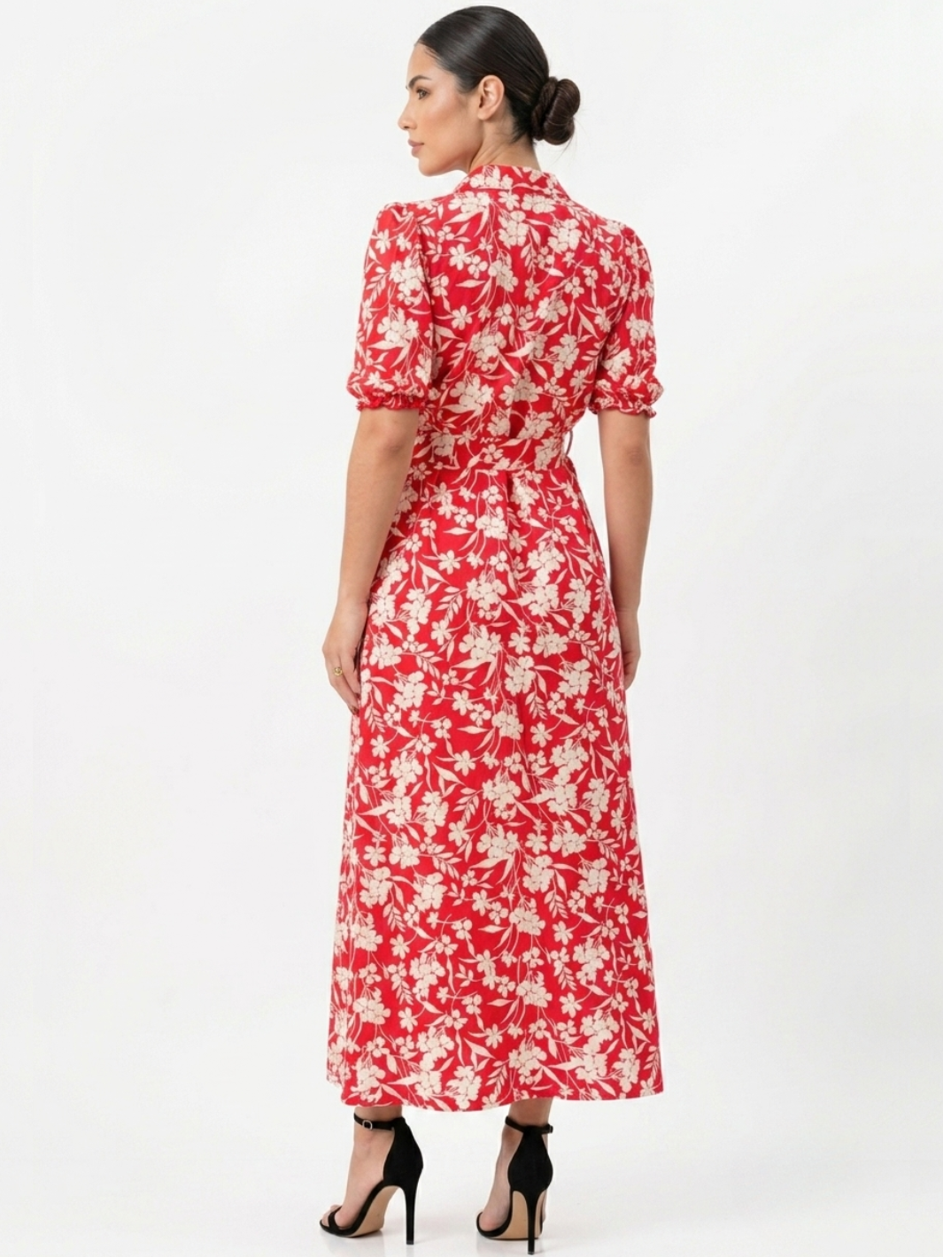 VESTIDO CAMISERO CON CINTURON ASIA ROJO FLOREADO