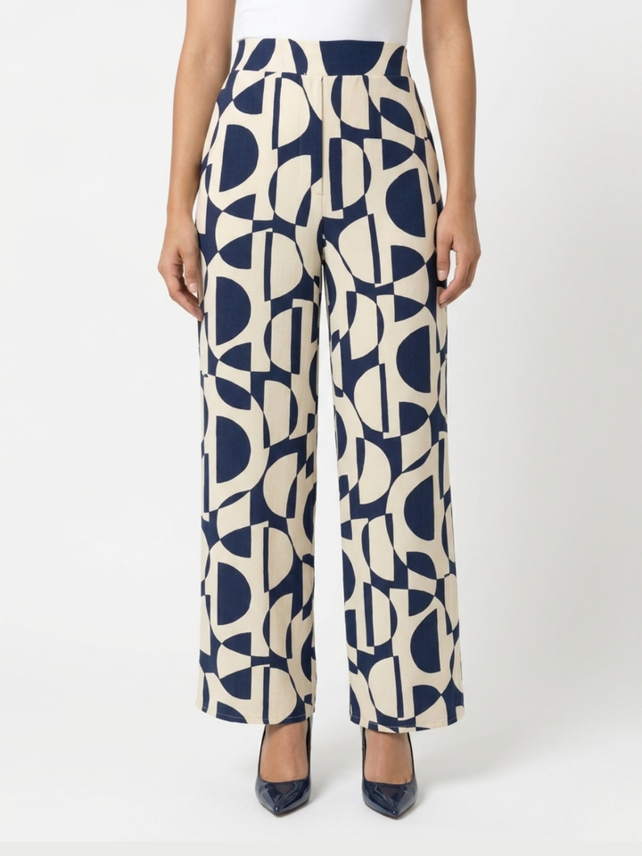 PANTALON PALAZZO NORA AZUL / CREMA
