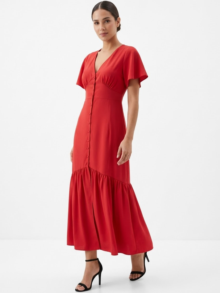 VESTIDO CASUAL CON BOTONES DELANTEROS MONSERRAT ROJO