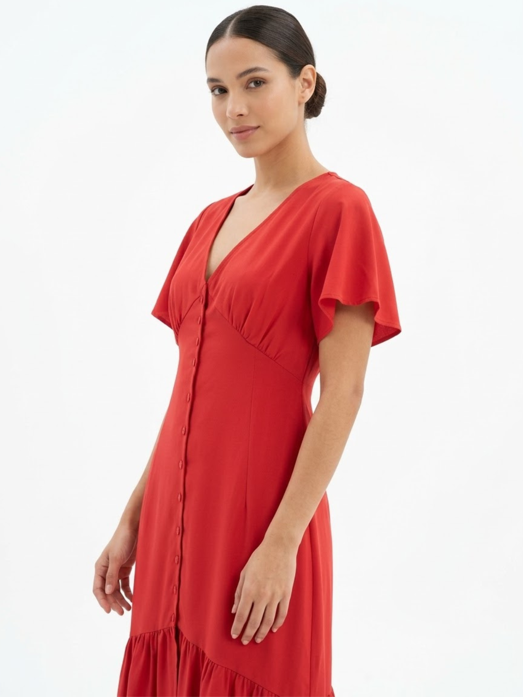 VESTIDO CASUAL CON BOTONES DELANTEROS MONSERRAT ROJO