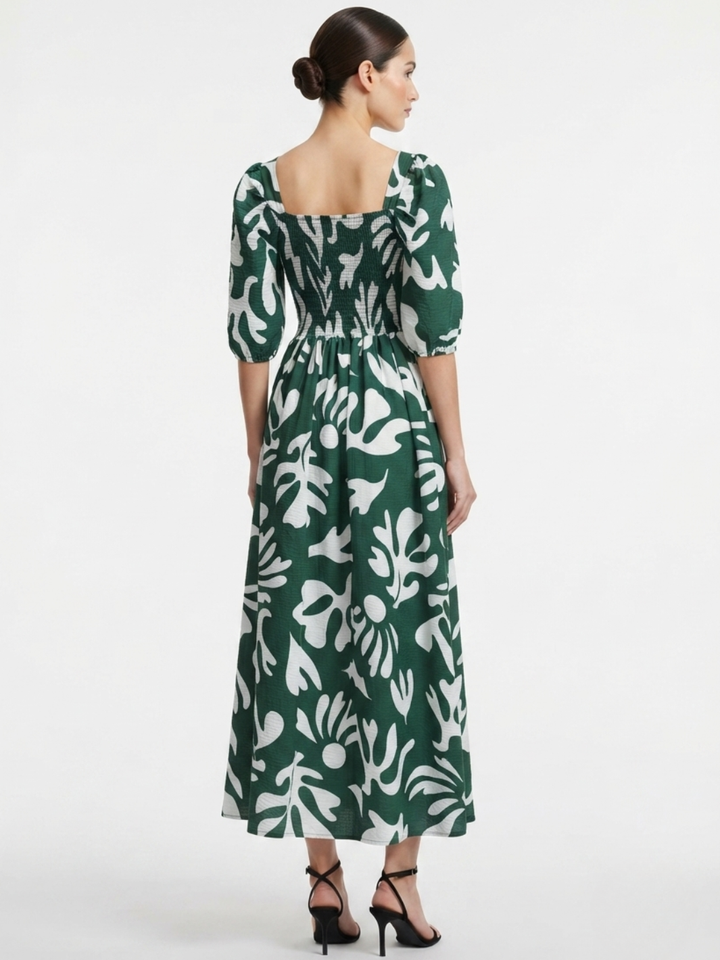 VESTIDO LARGO CON ESCOTE CORAZON FIORELLA VERDE / PERLA