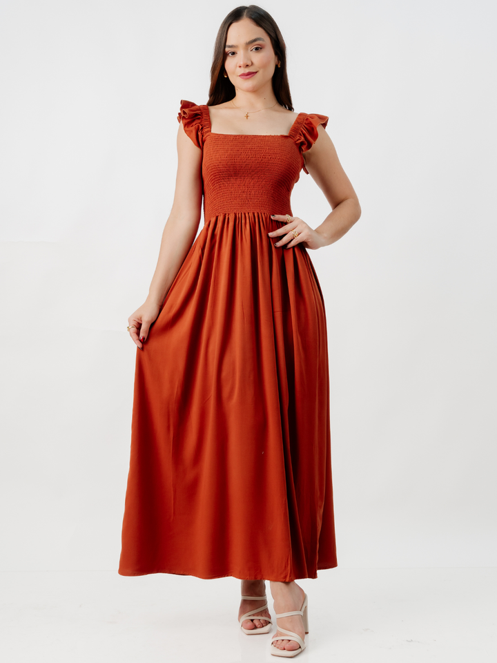 VESTIDO CASUAL LARGO SANDY RUST