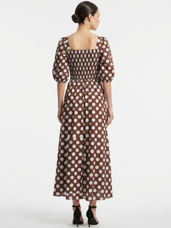 VESTIDO LARGO CON ESCOTE CORAZON FIORELLA CHOCOLATE POLKA DOTS