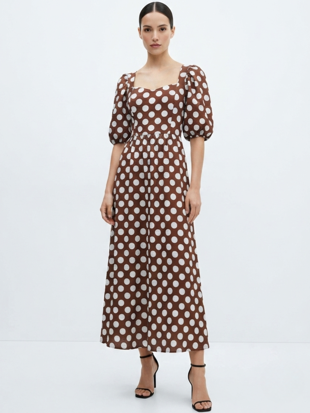 VESTIDO LARGO CON ESCOTE CORAZON FIORELLA CHOCOLATE POLKA DOTS