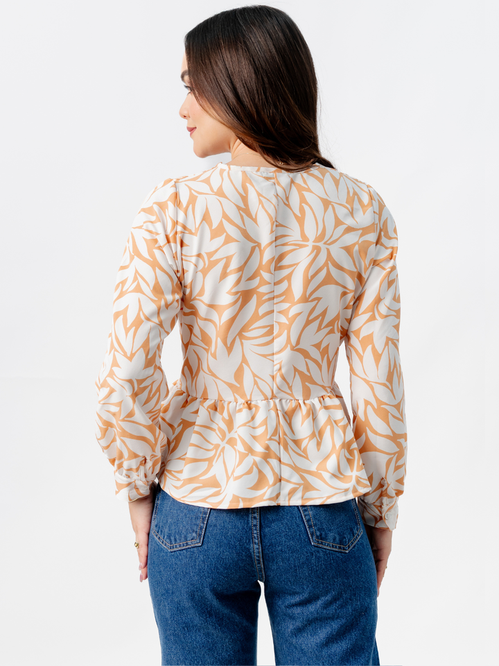 BLUSA PEPLUM MANGA LARGA BEATRIZ DURAZNO