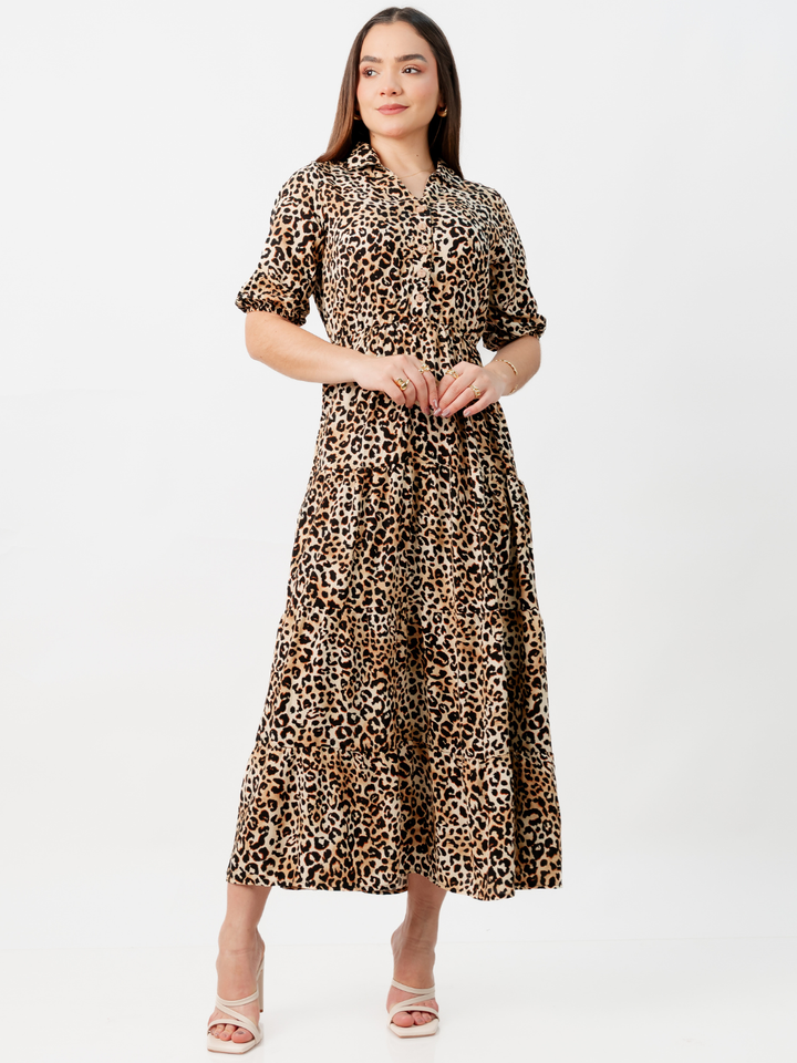 VESTIDO CAMISERO CON FALDA EN TIEMPOS ZAMIRA ANIMAL PRINT