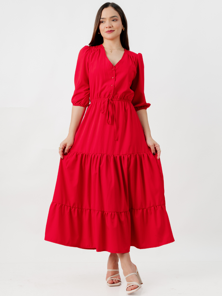 VESTIDO CASUAL LARGO CONSUELO ROJO