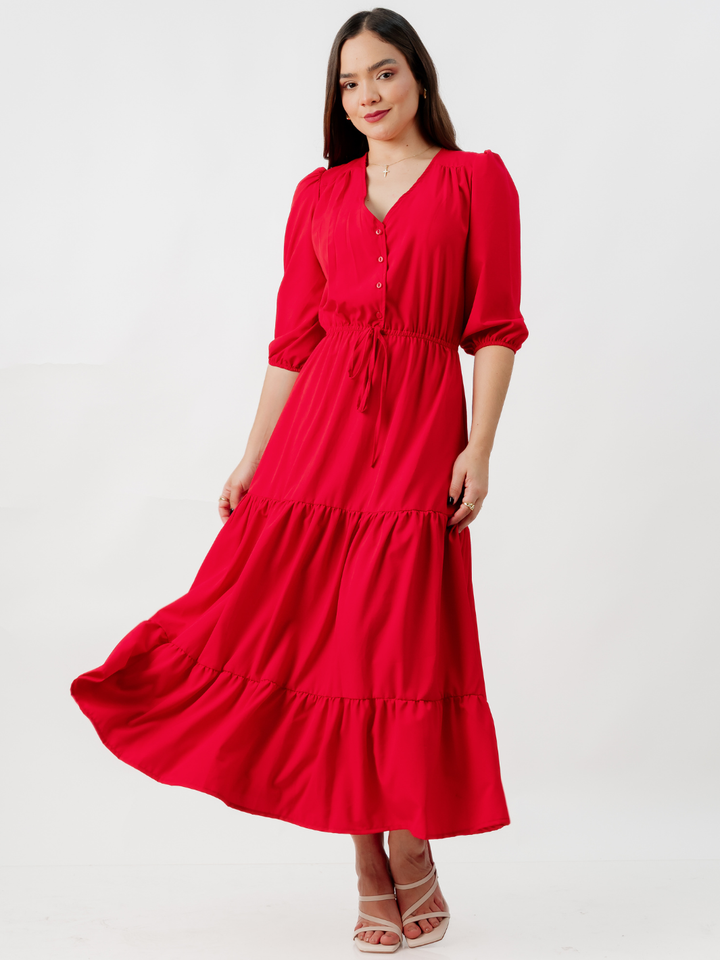 VESTIDO CASUAL LARGO CONSUELO ROJO