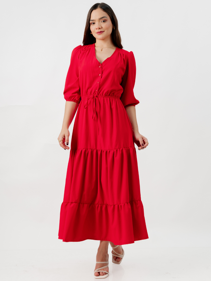 VESTIDO CASUAL LARGO CONSUELO ROJO