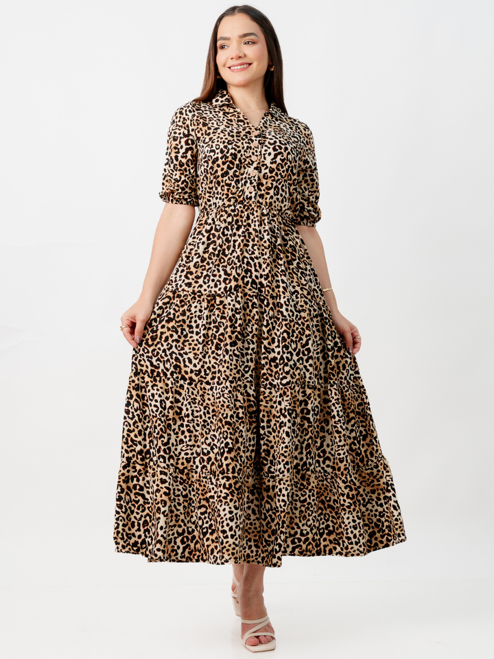 VESTIDO CAMISERO CON FALDA EN TIEMPOS ZAMIRA ANIMAL PRINT