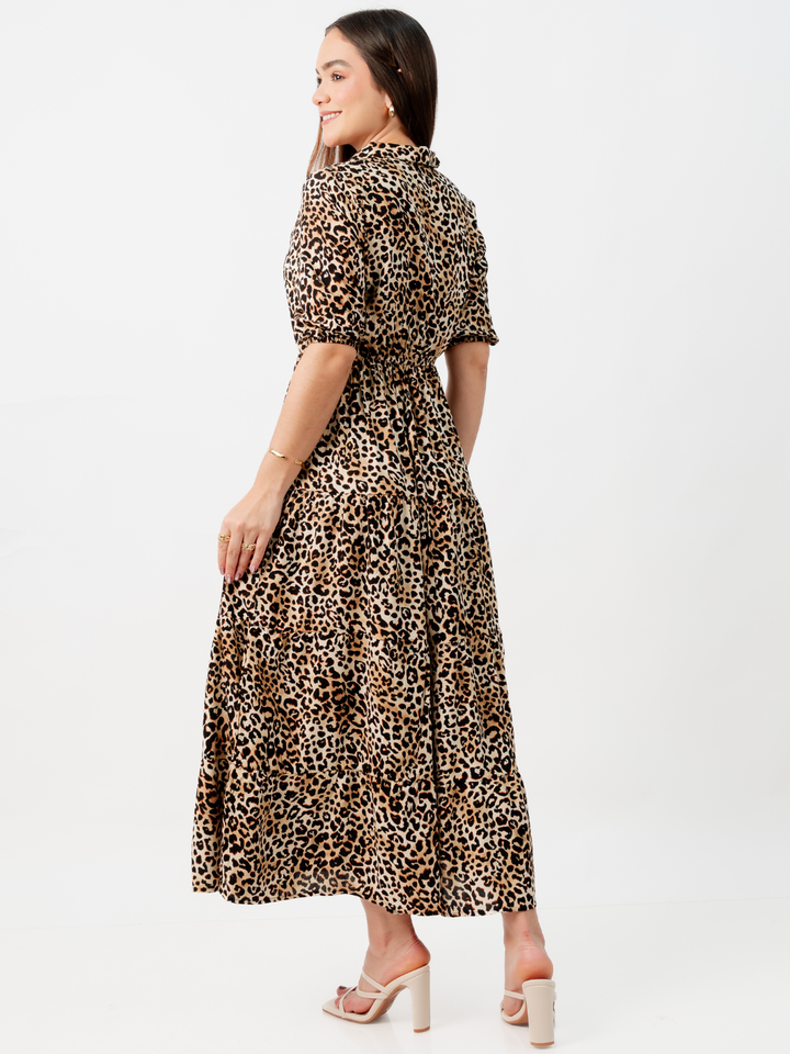 VESTIDO CAMISERO CON FALDA EN TIEMPOS ZAMIRA ANIMAL PRINT