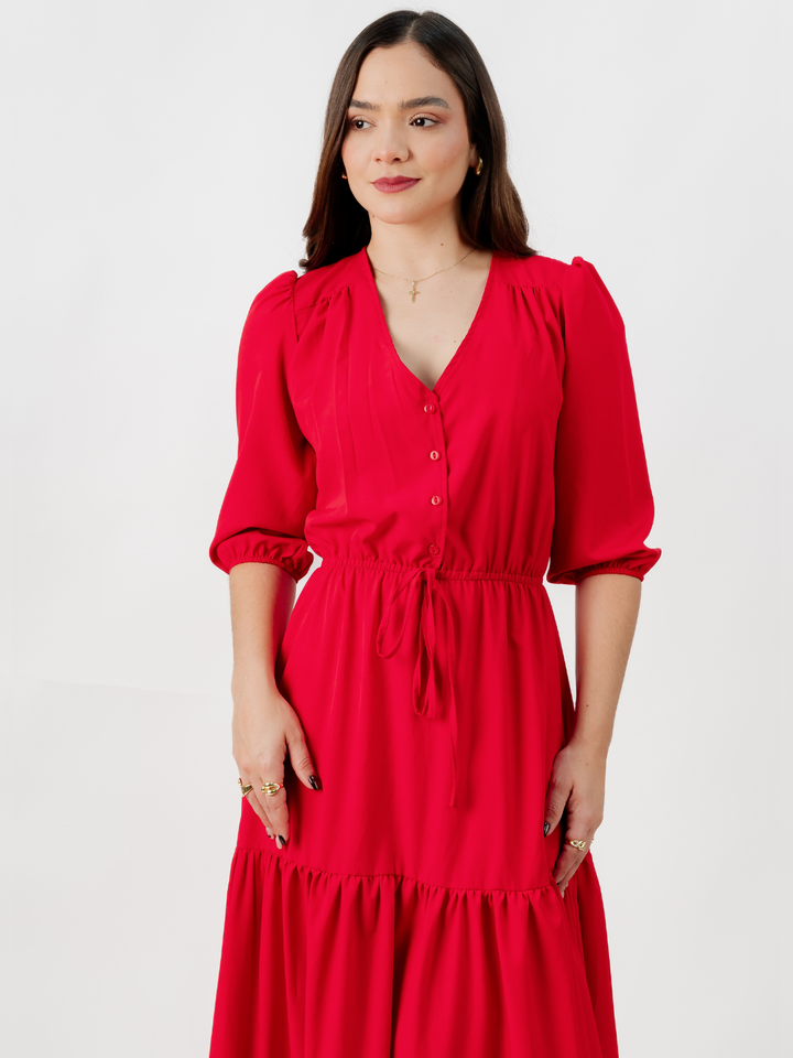 VESTIDO CASUAL LARGO CONSUELO ROJO