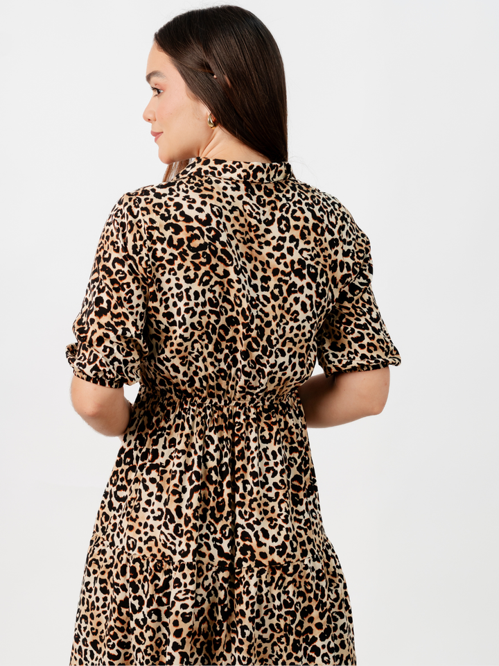 VESTIDO CAMISERO CON FALDA EN TIEMPOS ZAMIRA ANIMAL PRINT