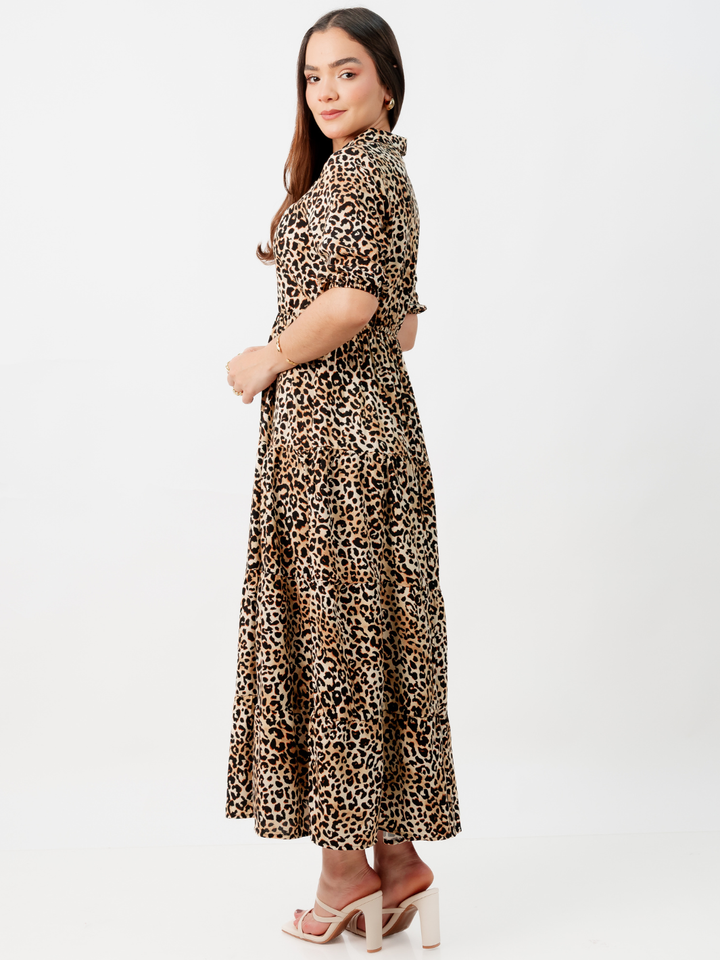 VESTIDO CAMISERO CON FALDA EN TIEMPOS ZAMIRA ANIMAL PRINT