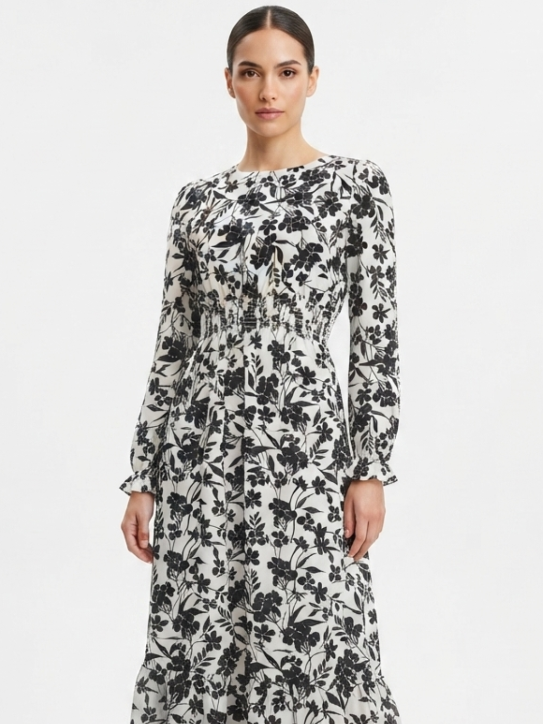 VESTIDO CASUAL MANGA LARGA SUMI PERLA/NEGRO