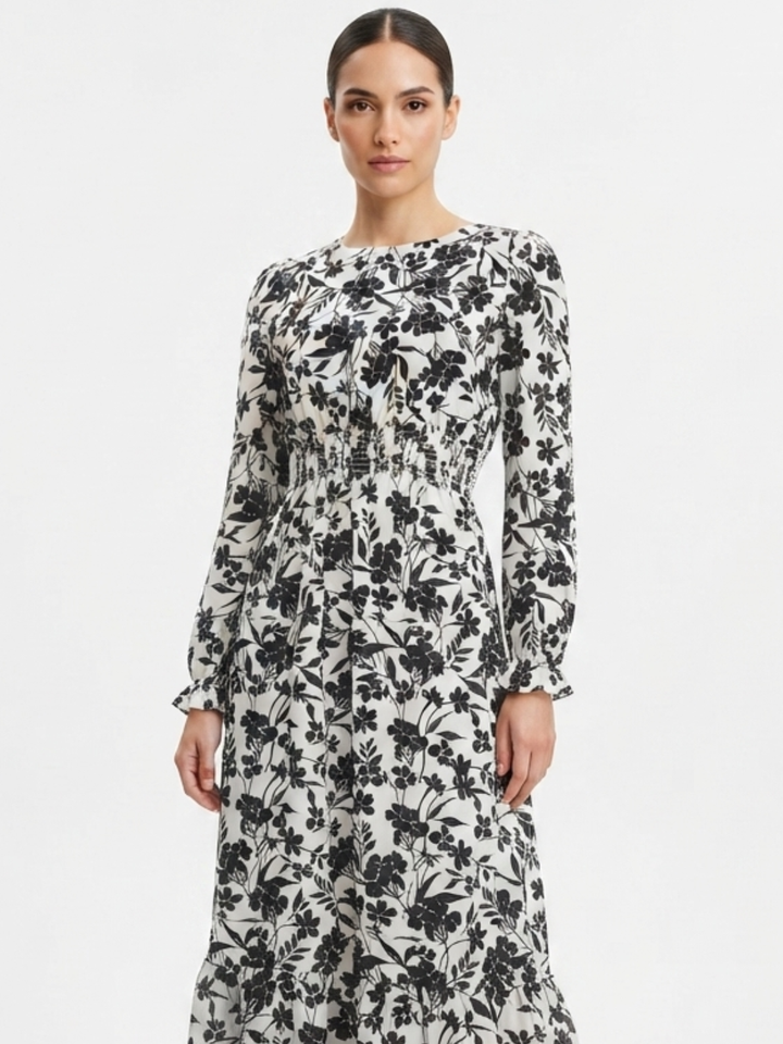 VESTIDO CASUAL MANGA LARGA SUMI PERLA/NEGRO