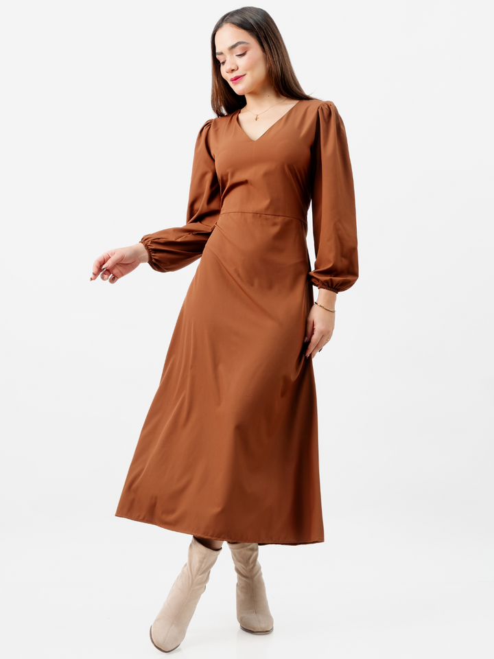 VESTIDO LARGO BRITISH MARRON